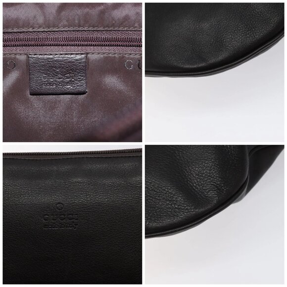 GUCCI Shoulder Bag Leather Brown Silver